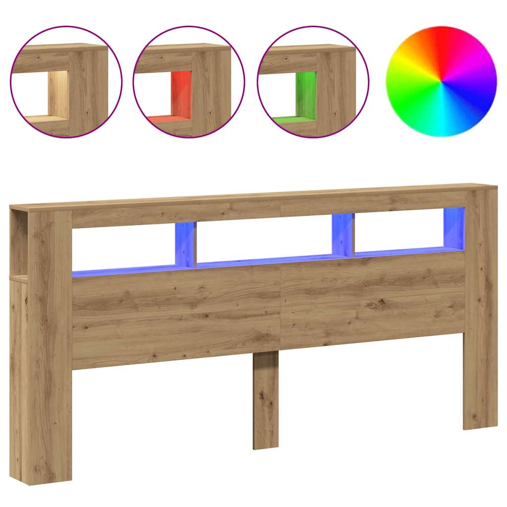 vidaXL Tête de lit à LED chêne artisanal 220x18,5x103,5 cm - 2