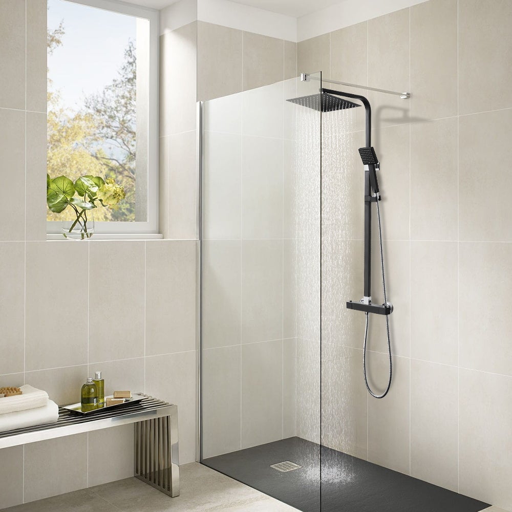 Colonne Douche avec Mitigeur Thermostatique 2 Fonctions Ensemble de Douche avec Douchette de tête 9 pouces,Haute Réglable,Salle Bain,Noir,EU Modèle - 6