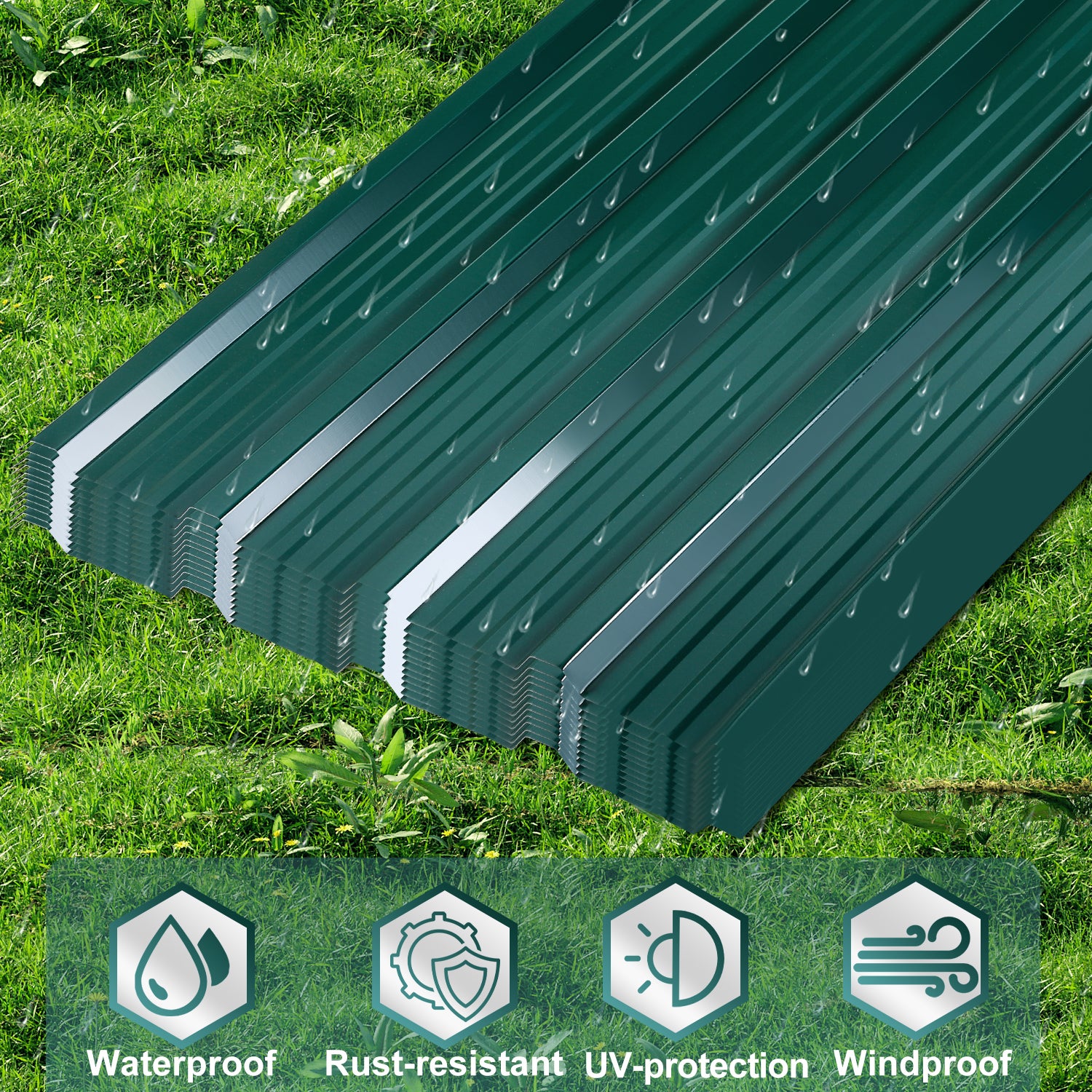 Tôle de toiture / Plaque de toiture l.1,28 m x L.0,46 m, épaisseur : 0,25 mm | Vert | Acier | Surface couverte : 21㎡ (36 pièces) - 3