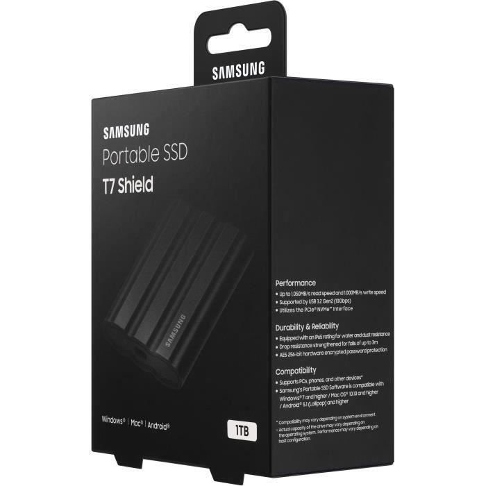 Samsung Memorie T7 Shield MU-PE1T0S SSD Esterno Portatile da 1 T, USB 3.2 Gen 2, 10 Gbps, Nero - 3