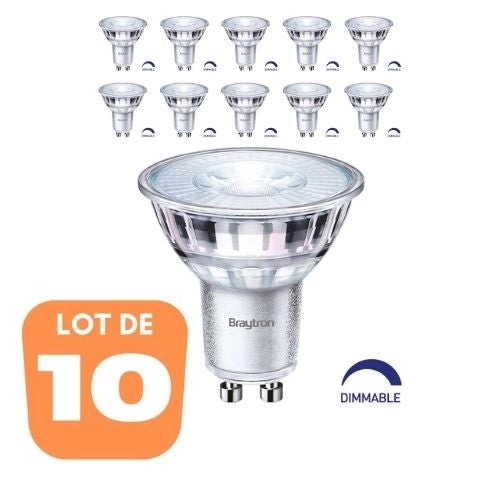 LOT DE 10 AMPOULES LED GU10 5W - ÉQUIVALENT 50W - BLANC FROID 6500K