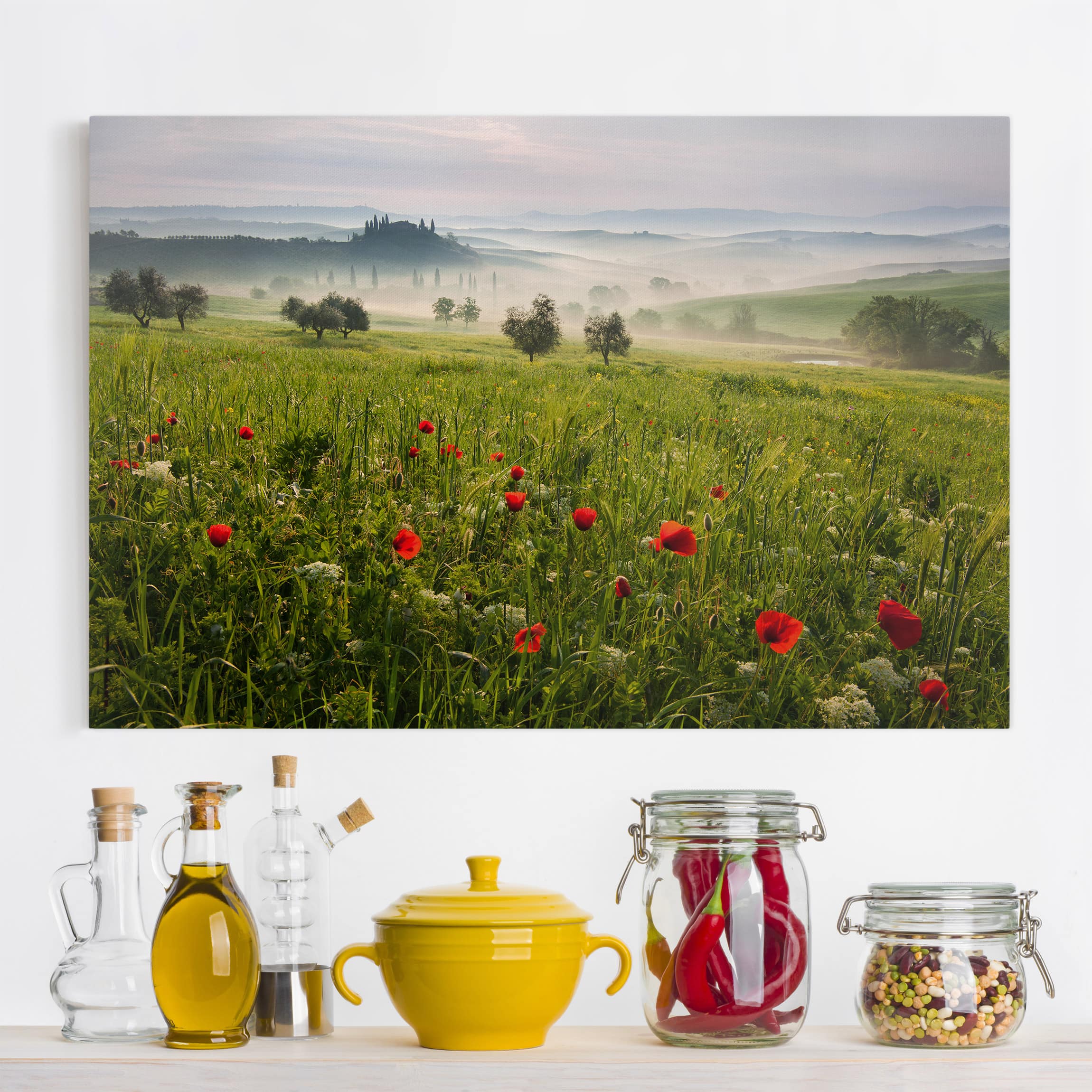 Lienzo cuadro en lienzo bastidor impresion en lienzo verde paisaje árboles montaña panorama 222 cocina dormitorio salón pasillo 90 x 60 cm