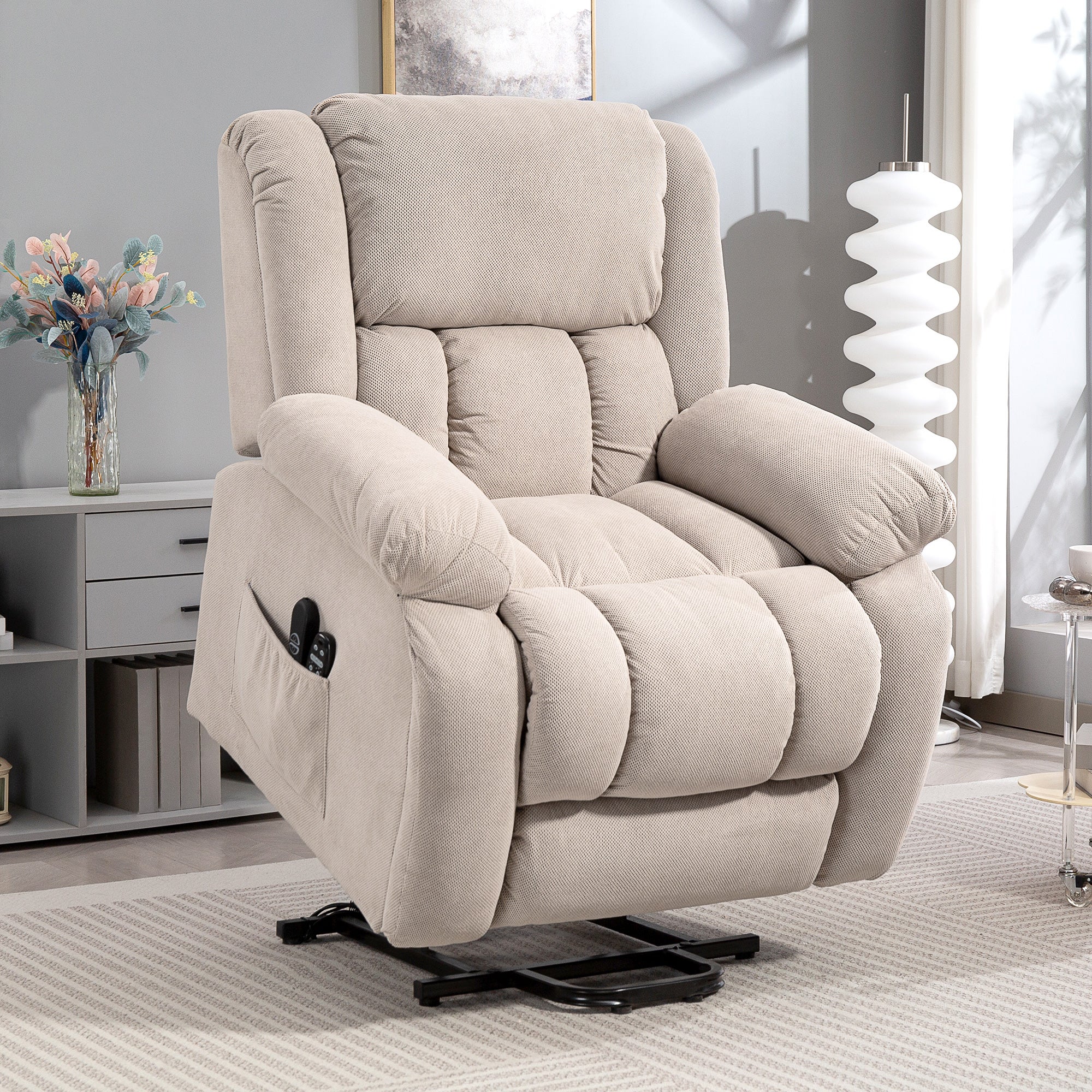 Fauteuil Releveur Électrique Velours Gris - Inclinable Avec Repose-Pieds - Confort Max Pour Personnes Âgées