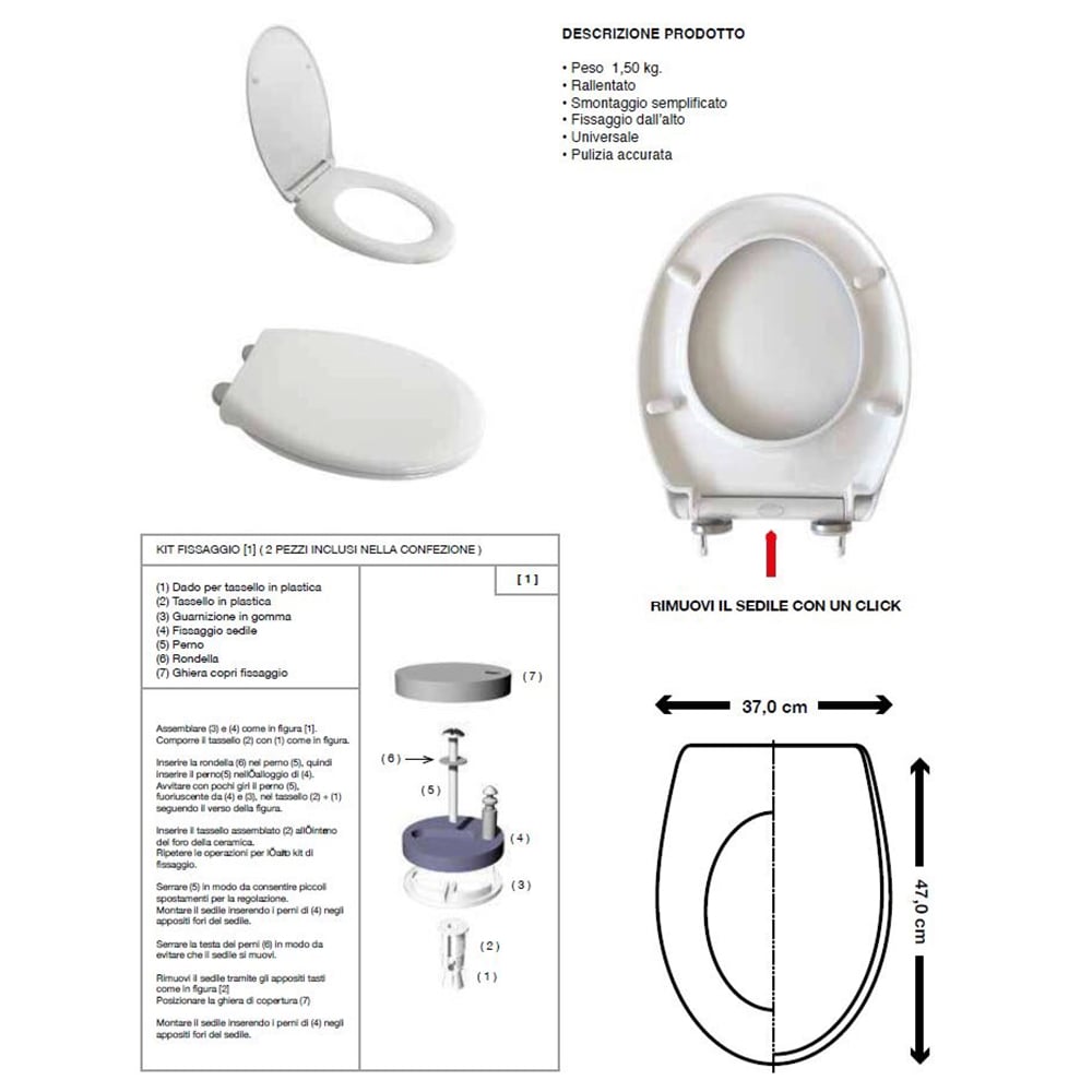 SEDILE WC PONTE GIULIO DISABILI APERTO CON COPERCHIO POLIPROPILENE