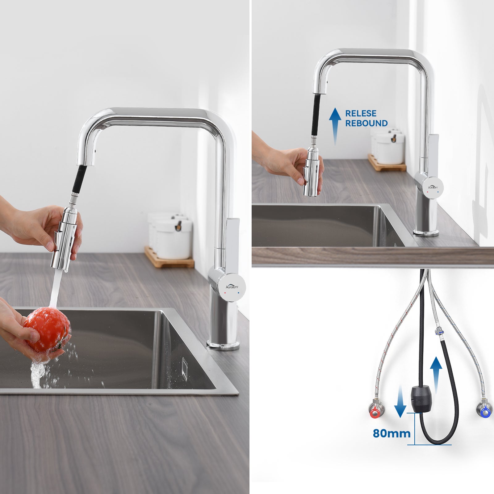 Grifo de cocina con pulverizador, grifo mezclador de cocina con 2 modos de pulverización, grifo de fregadero de agua fría/caliente - 8