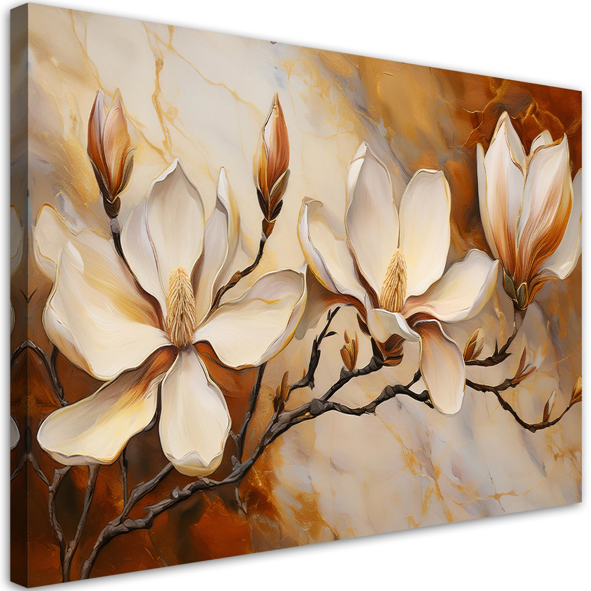 Obraz na płótnie, Magnolie Glamour Gałązka Marmur 60x40