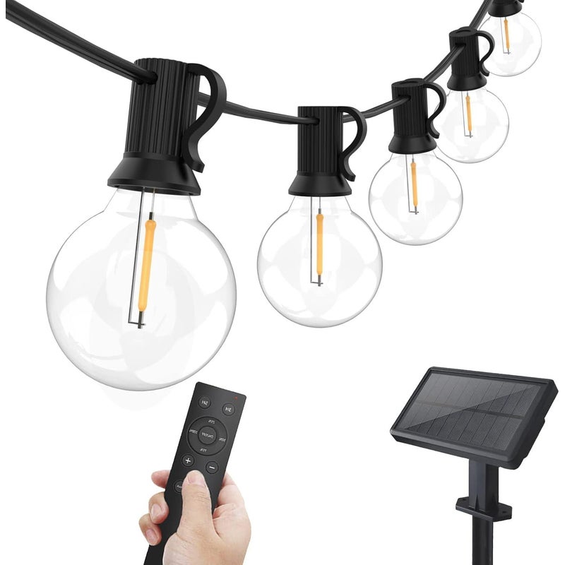Zewnętrzna lampa solarna łańcuchowa o długości 8,3 m, 25 żarówek LED G40 nietłukących się, pilot zdalnego sterowania do patio, ogrodu i parasola
