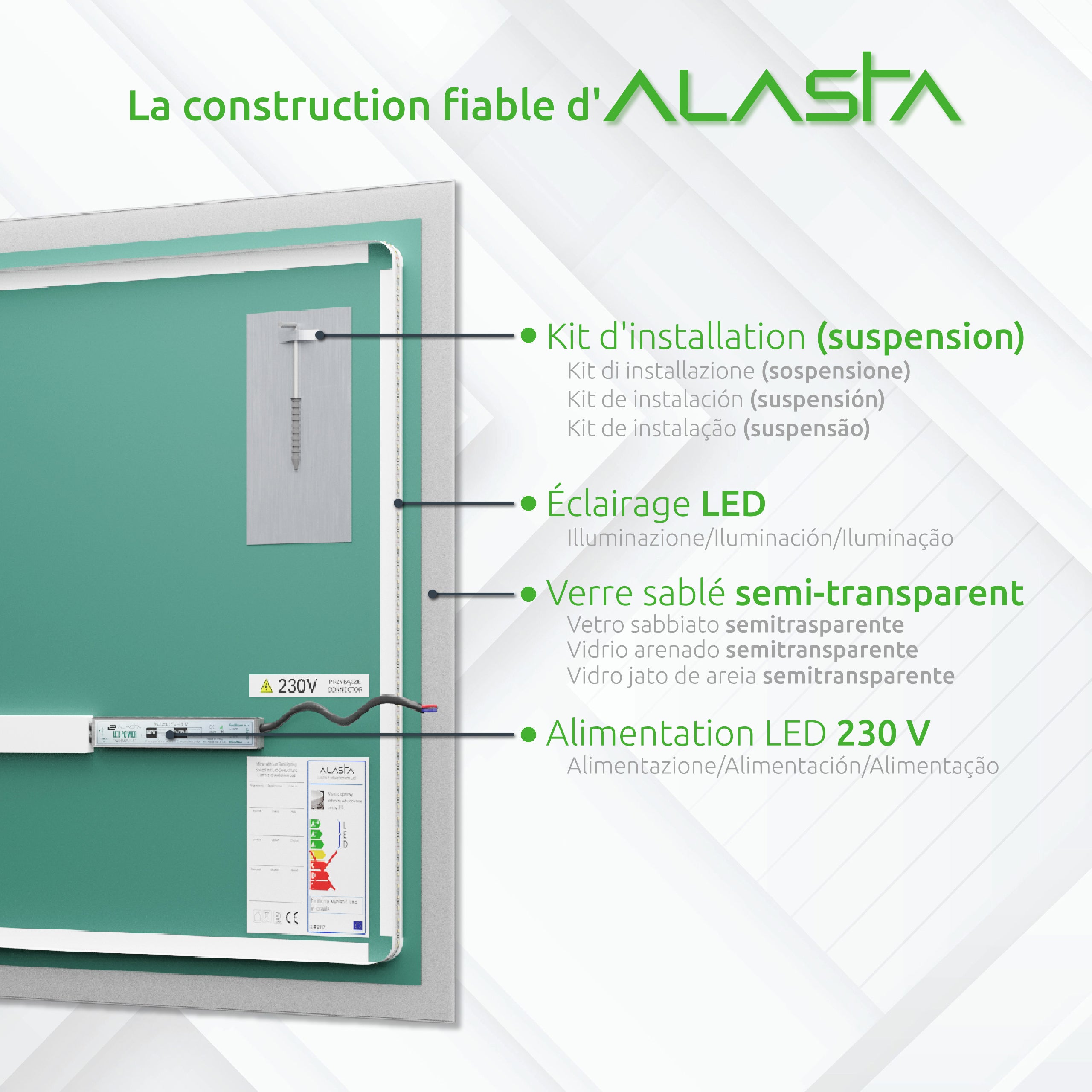 Miroir de salle de bain avec LED - Vilnius - 170 cm x 70 cm - 4