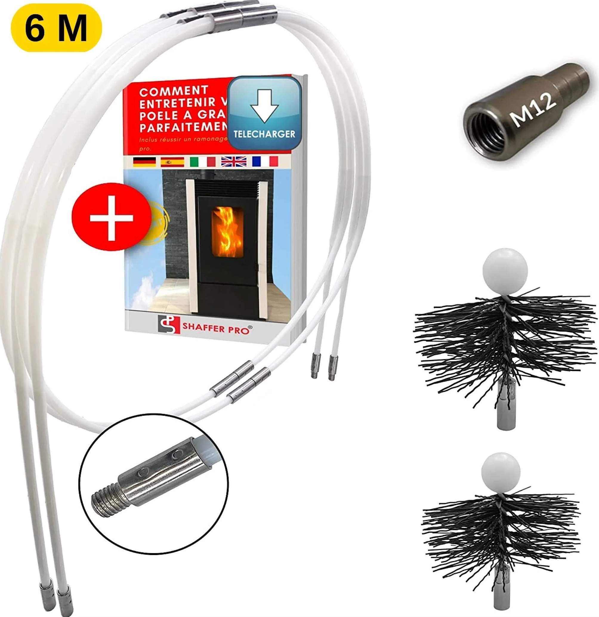 SHAFFER PRO | kit de ramonage poêle pellet 6 mètres | hérisson 80 et ...