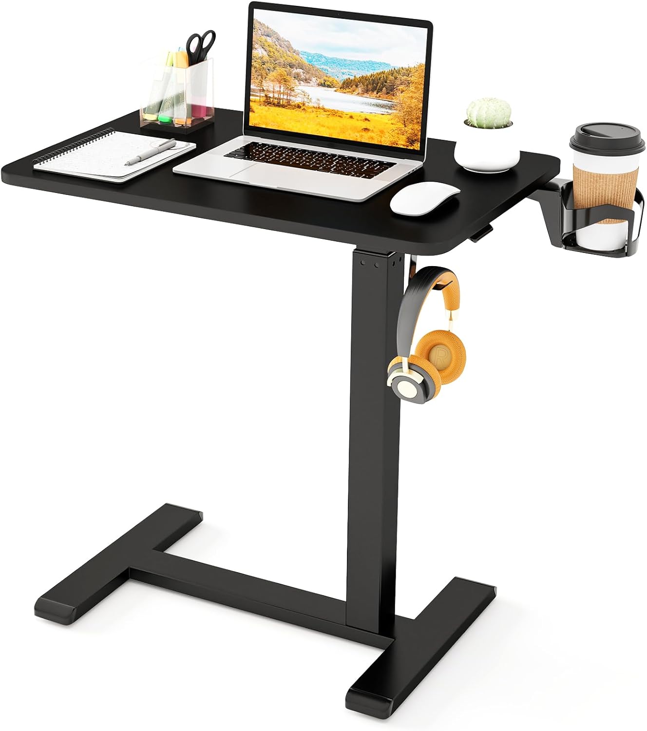 Tavolino a forma di C con rotelle girevoli nascoste, altezza