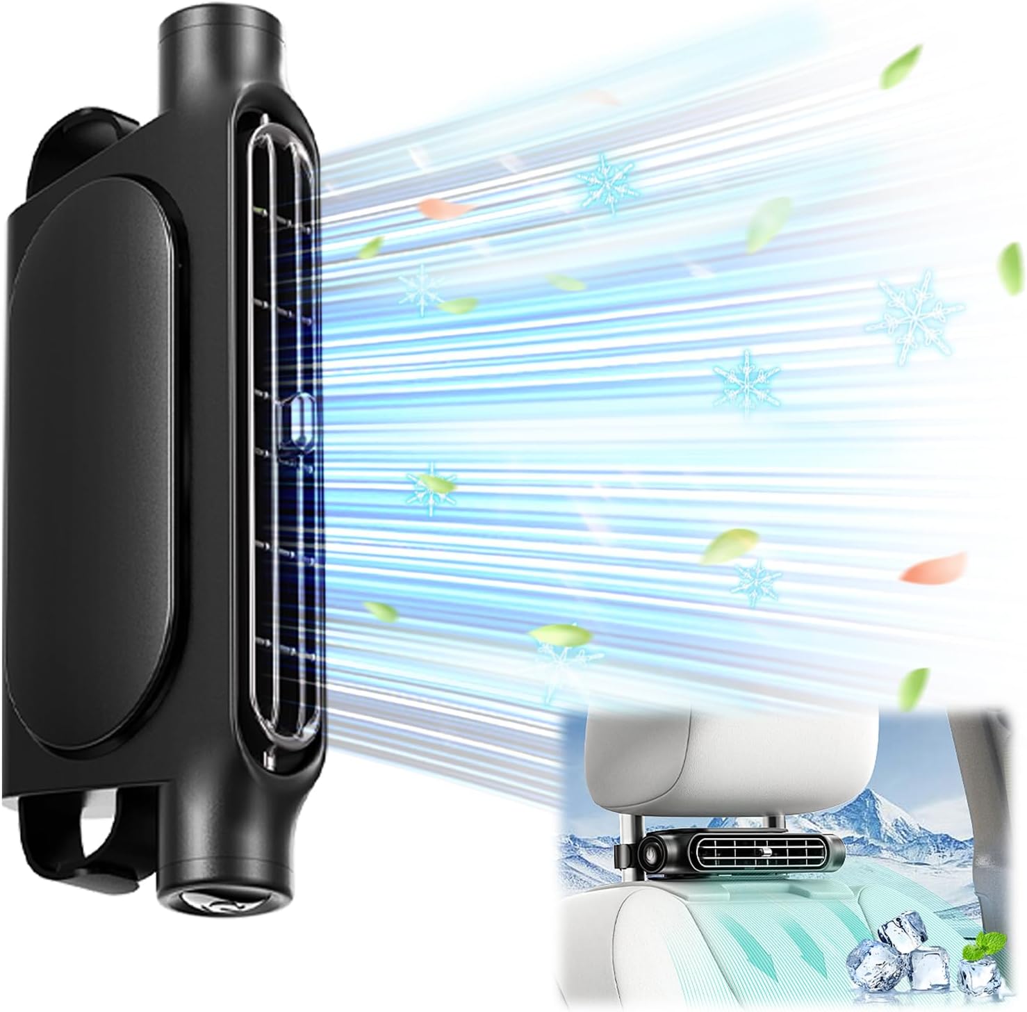 Wentylator samochodowy z podwójnym turbo i silnym wiatrem, wentylator samochodowy z oparciem USB z regulacją 3 prędkości (czarny)