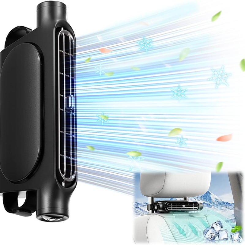 Wentylator samochodowy z podwójnym turbo i silnym wiatrem, wentylator samochodowy z oparciem USB z regulacją 3 prędkości (czarny)