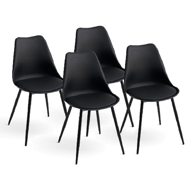Set de 4 sillas de cocina en resina negra con cojín de ecopiel y patas de metal Soraya