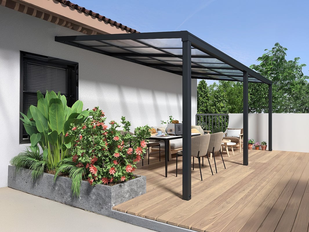 Pergola przyścienna z rozsuwanym dachem - 18 m² - antracytowy - IZEDA