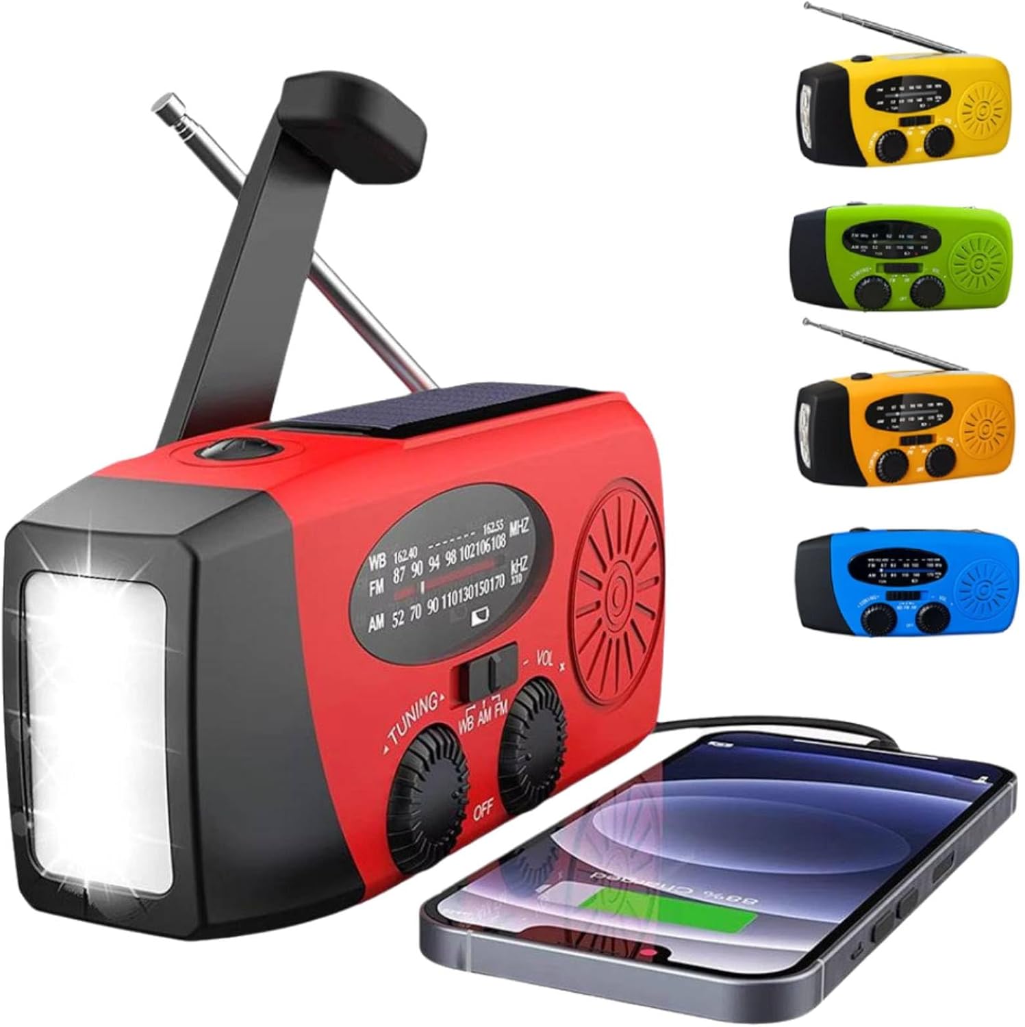 Przenośne radio awaryjne, korbka AM/FM zasilana energią słoneczną, ładowarka USB, alarm SOS, czerwone światło LED do domu, na kemping i na piesze wyc