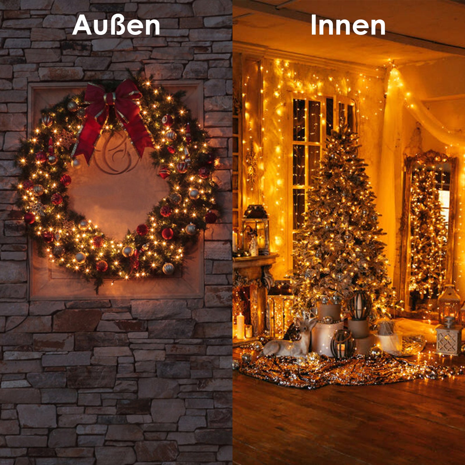 Guirlande lumineuse 20 m/200 LED pour extérieur, intérieur, carnaval, mariage, décoration de Noël, jardin, anniversaire, blanc chaud, IP44 - 5