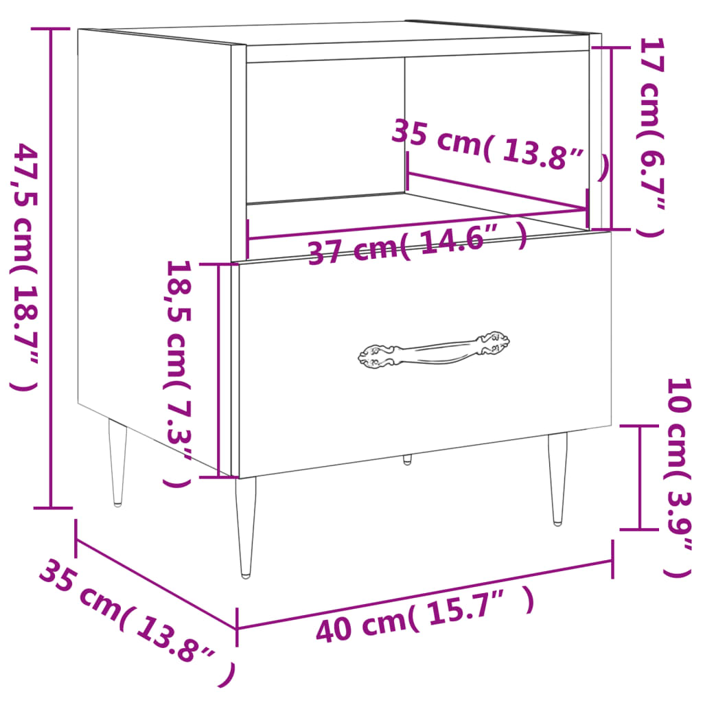 Table de chevet chêne fumé 40x35x47,5 cm bois d’ingénierie - 8
