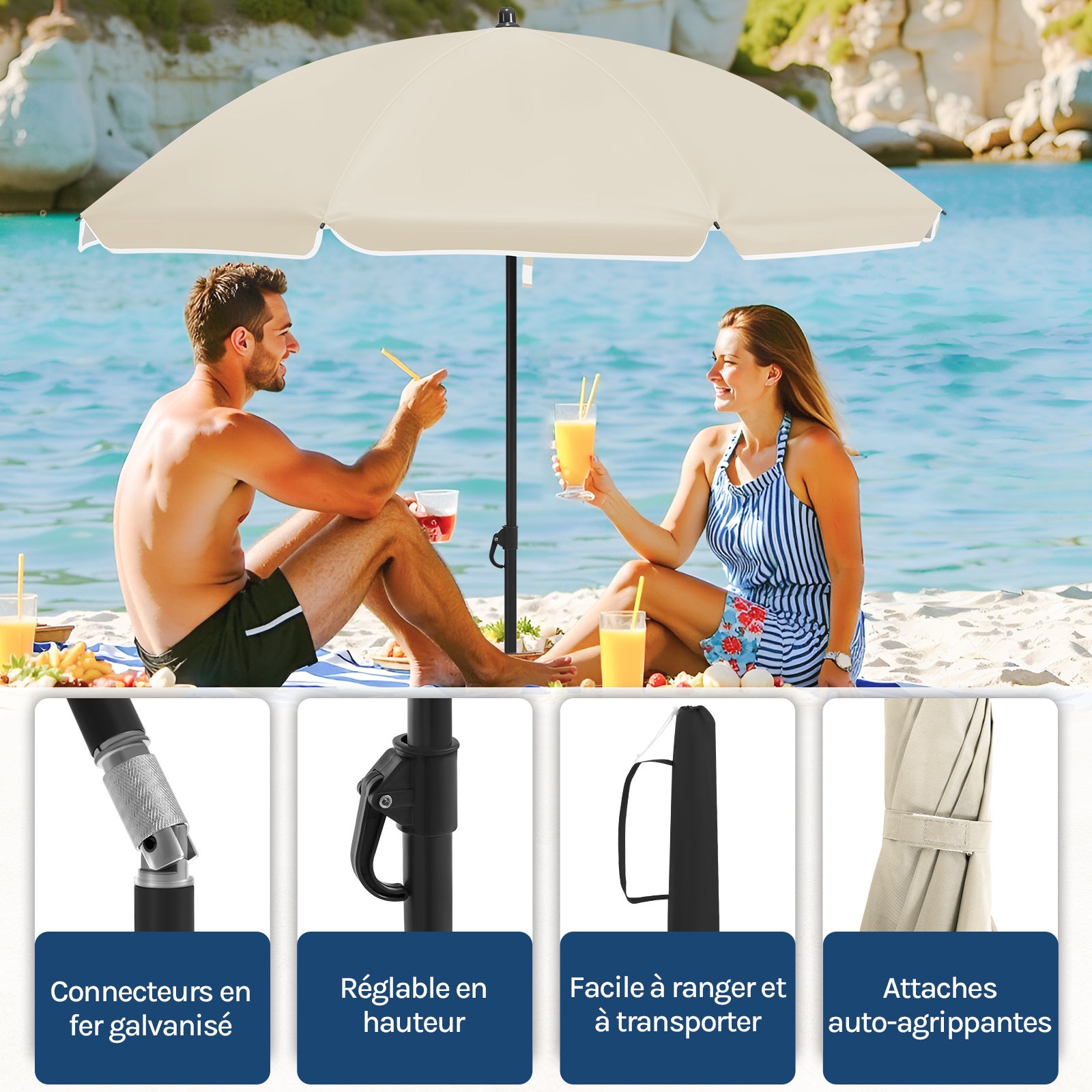 Parasol de Jardin WOLTU, Parasol Inclinable Ø135 cm, Hauteur Réglable, en Tissu Anti-UV à UPF 50+, Beige - 5