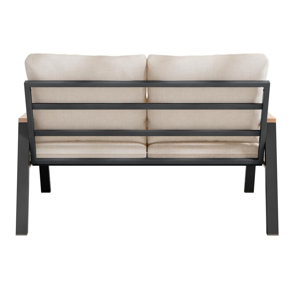 Set de mobilier de jardin Sofa 2 places en acier galvanisé avec accoudoirs bois-plastique style industriel gris-beige - 9