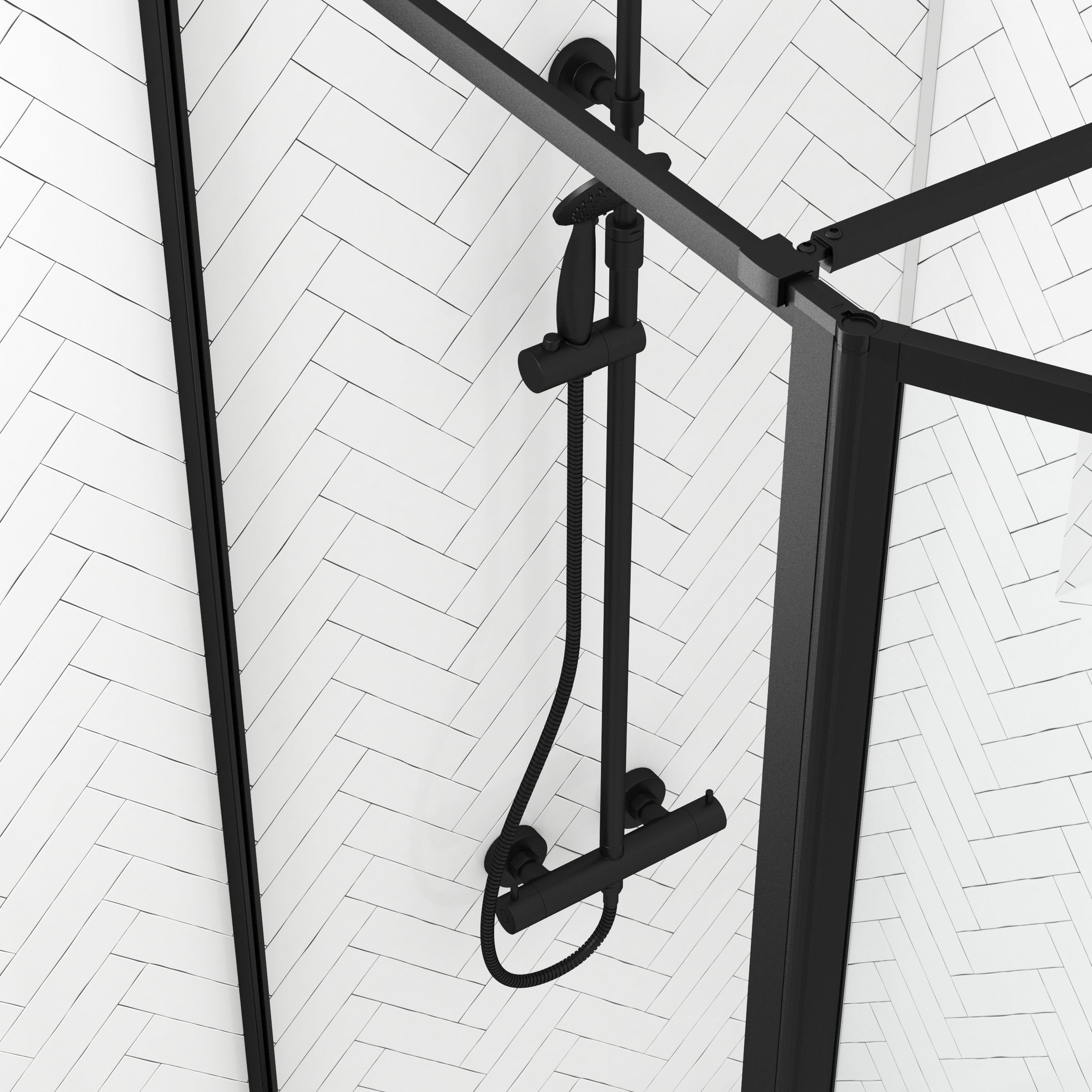 Paroi de Douche avec Volet Pivotant - Cadre et Bras Alu. NOIR MAT - 80+40x200cm - DARK CONTOURING - 2