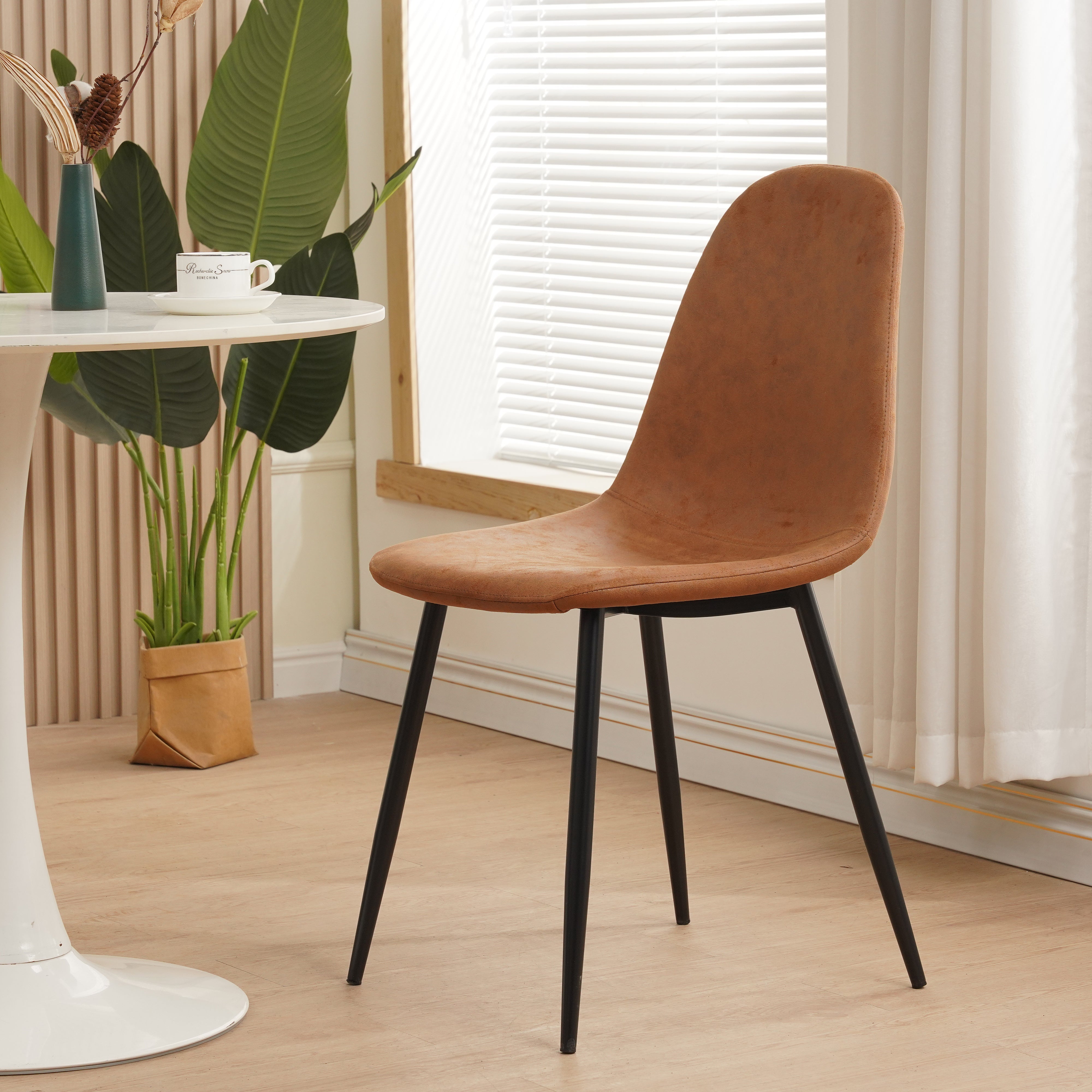 TEENO Lot de 4 chaises de salle à manger, Avec pieds en métal, marron - 6