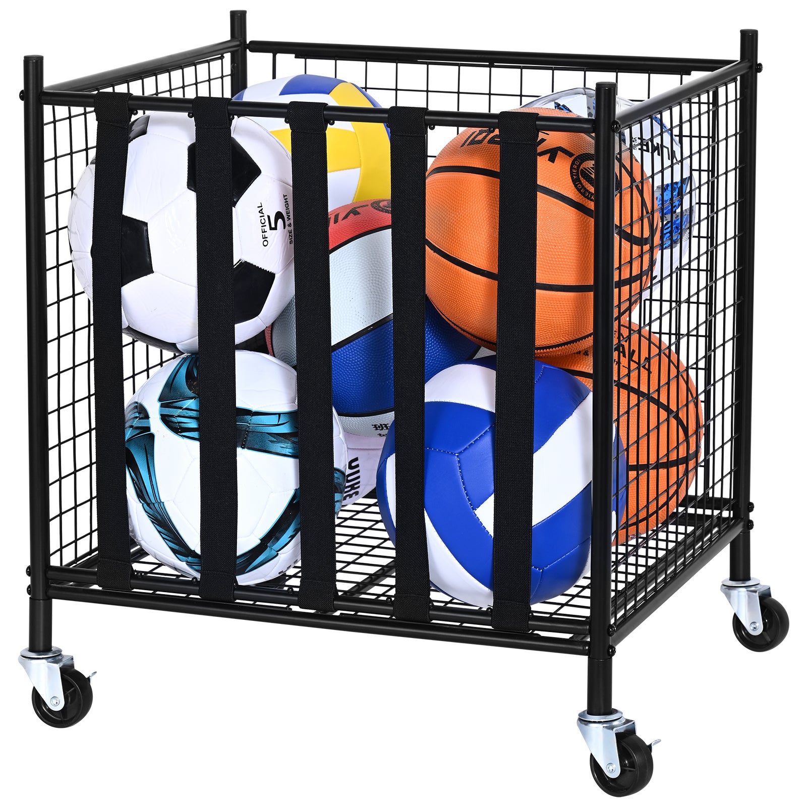 Carrello Portaoggetti Per Palloni Sportivi Con Rotelle Garage Organizzatore Per Attrezzature Sportive Acciaio P 010835838378 - Foto 11