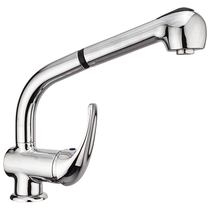 Wysoka bateria kuchenna jednouchwytowa AQUAGRIF + wyciągana wylewka GALA ze stali błyszczącej