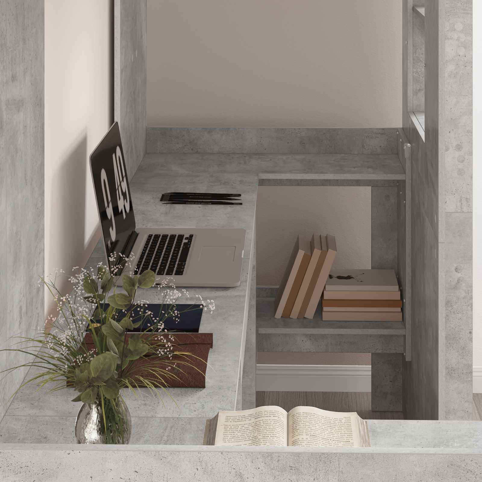 Cadre de lit superposé avec bureau, gris béton, pour la chambre, 75 × 190 cm - 3