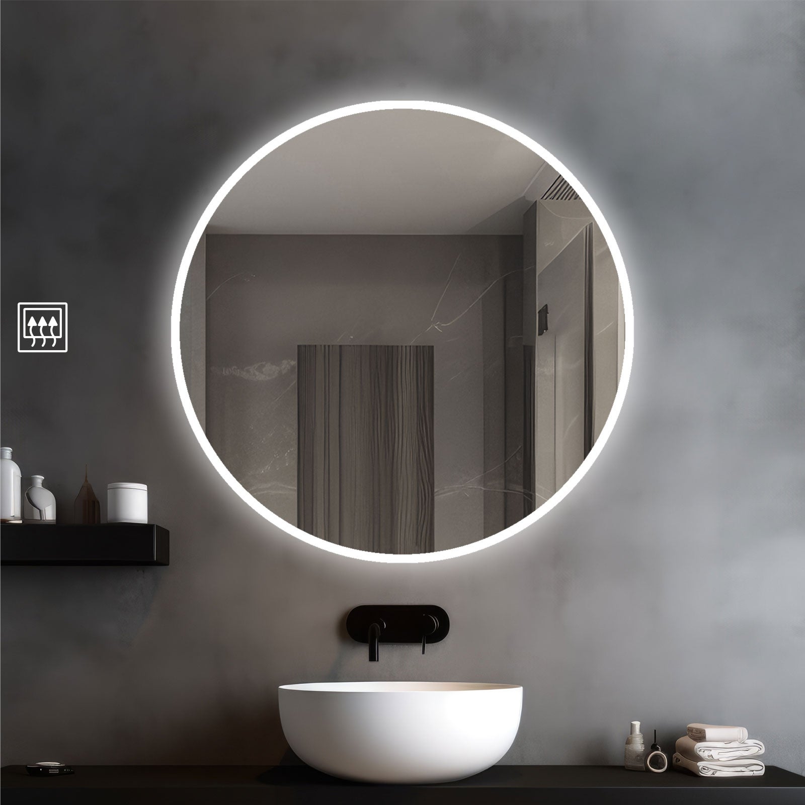 Cast - espejo redondo diám. 80 cm con arenado perimetral 20 mm retroiluminado por led con sistema antivaho
