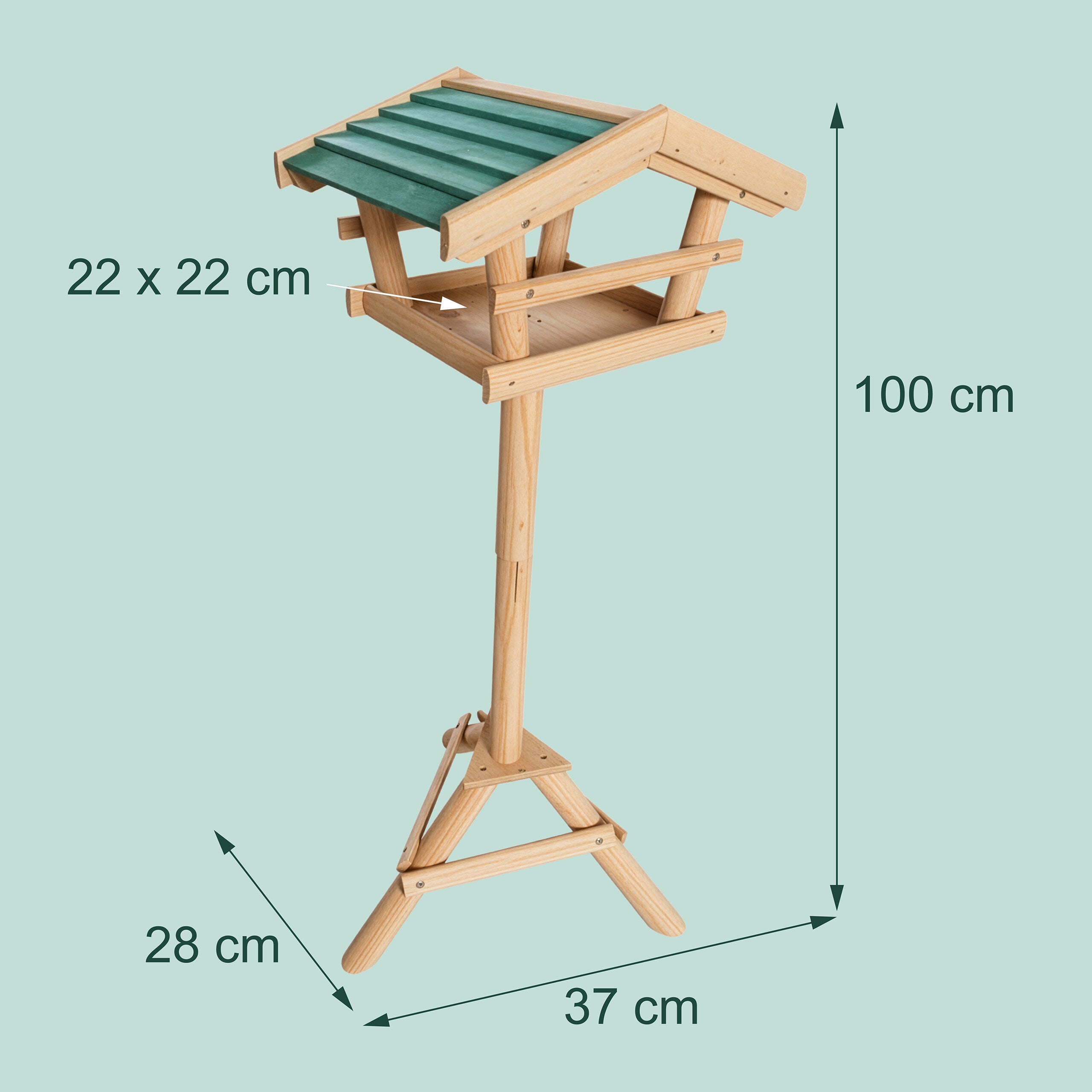 Relaxdays Nichoir à oiseaux pied Support de jardin Mangeoire en bois Déco H x l x P: 100 x 37 x 43 cm, avec toit vert - 4