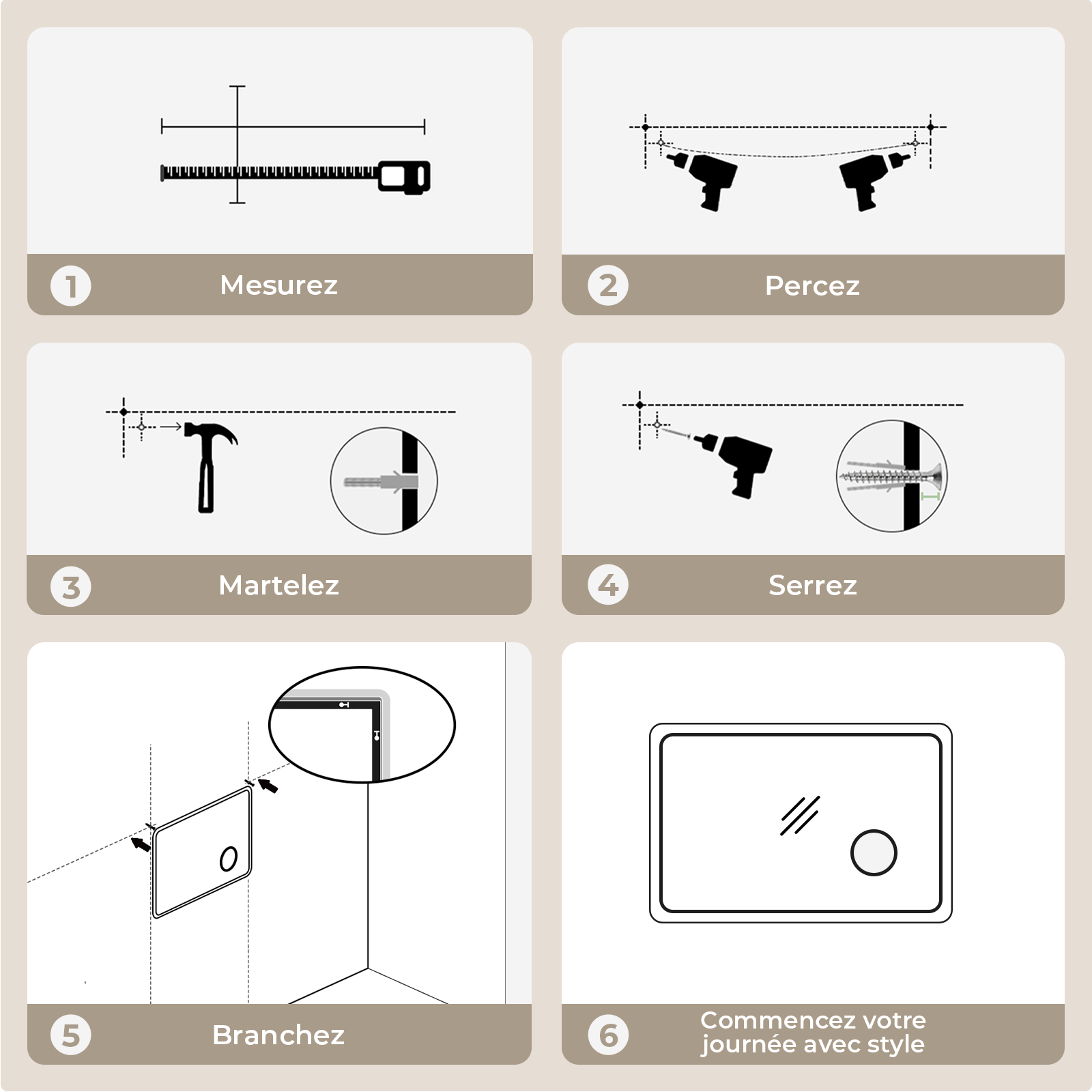 S'AFIELINA Miroir Lumineux rectangulaire grossissant 3x+Lumière blanche froide+Smart Touch 60 × 120 cm - 7