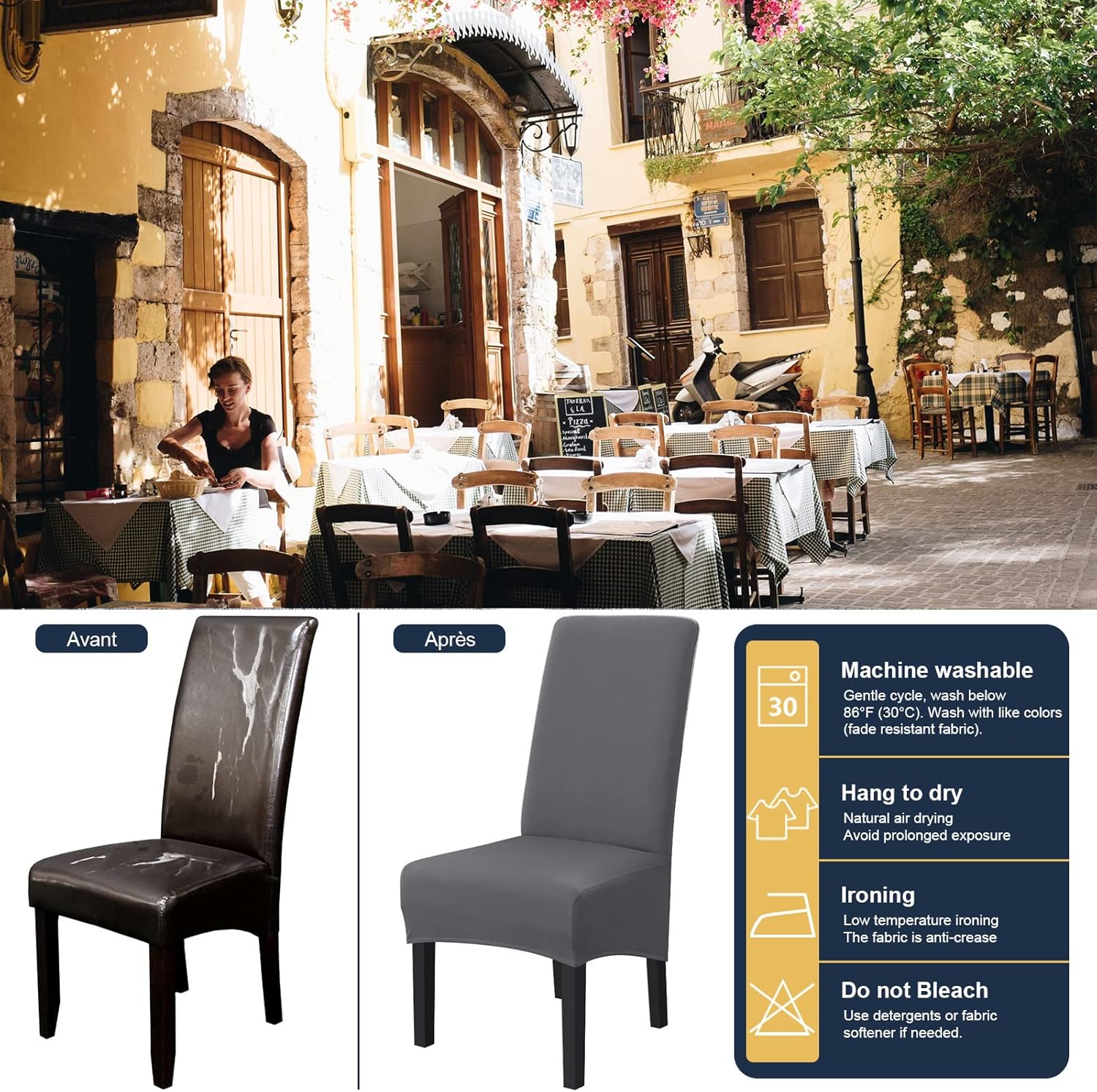 Lot de 6 Housses de Chaise XL Extensible Gris pour Salle à Manger élastique Couverture Chaises Dossier Haut Grande Taille Lavable - 4