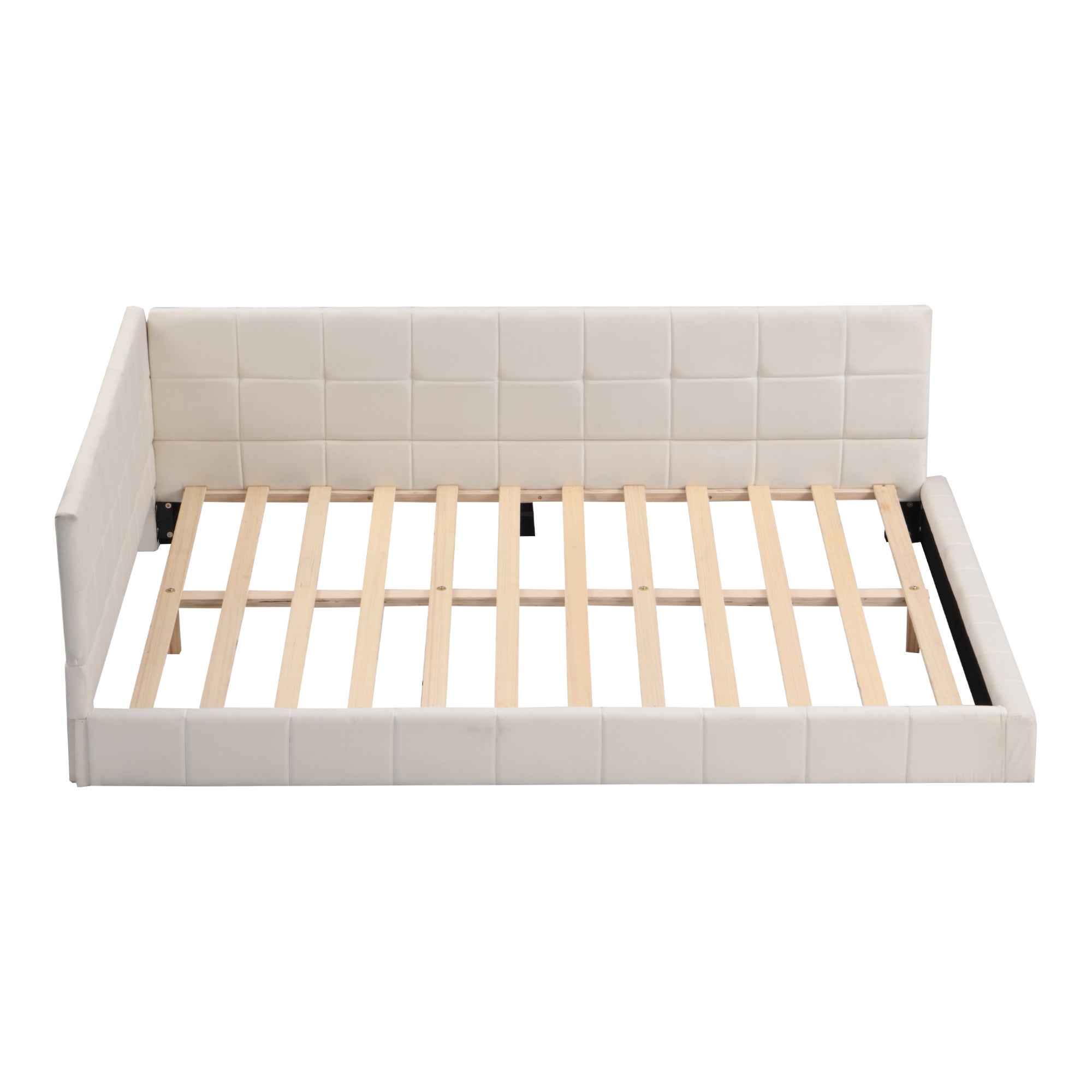 Canapé-lit rembourré 140*200 lit multifonctionnel avec sommier à lattes en tissu velours doux pour la peau beige - 7