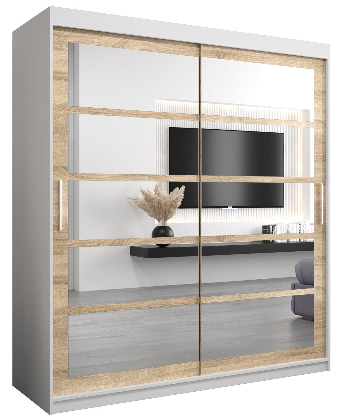 Szafa przesuwna garderoba ROMA 2 180 x 62 x 200 cm Biały + Sonoma - Abiks Meble