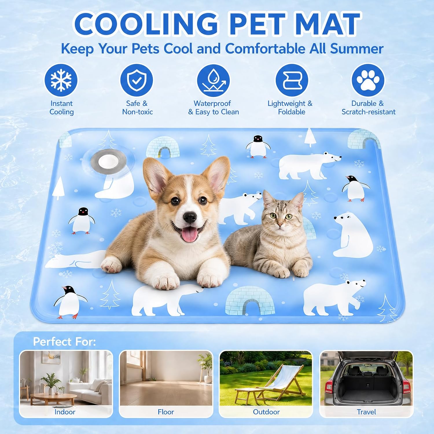 Tapis Rafraichissant Chien Chat, Tapis Auto-Rafraîchissant Animaux, 40x50cm Coussin Rafraîchissant Imperméable Pliable, Facile à Nettoyer - 3