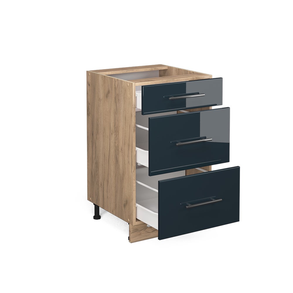 Vicco Meuble cuisine Fame-Line, Bleu foncé brillant, 50cm , PT Chêne - 4