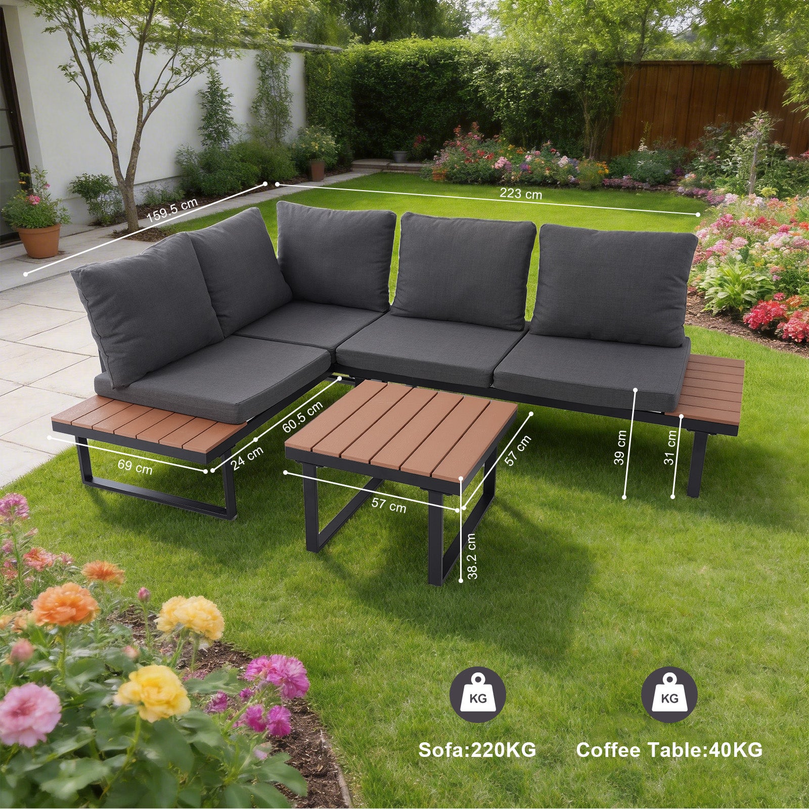 HOMAVO Salon de Jardin Extérieur, Convient à 3-4 Personnes, Comprend un Canapé d'Angle en L et une Table Basse, Housse de protection contre la pluie - 7