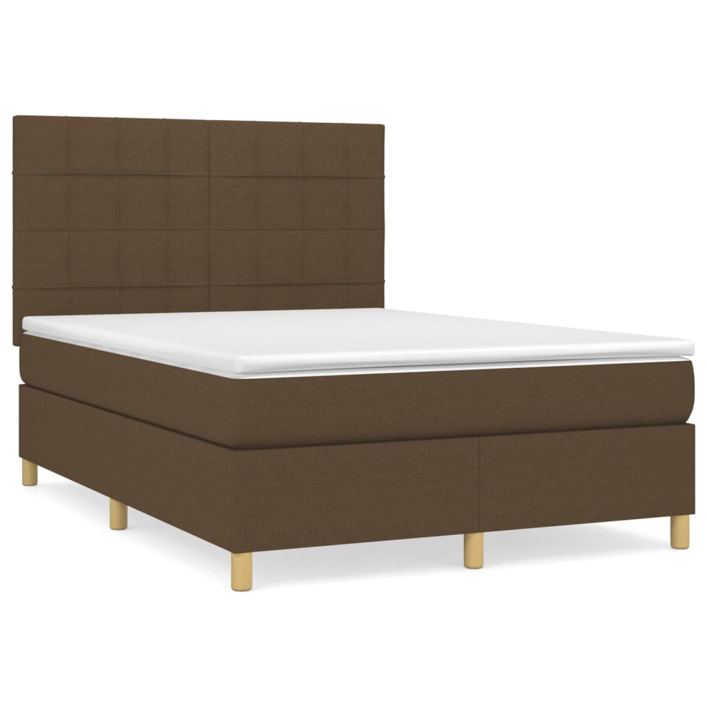 Cama box spring con colchón tela marrón oscuro 140x200 cm | Leroy Merlin