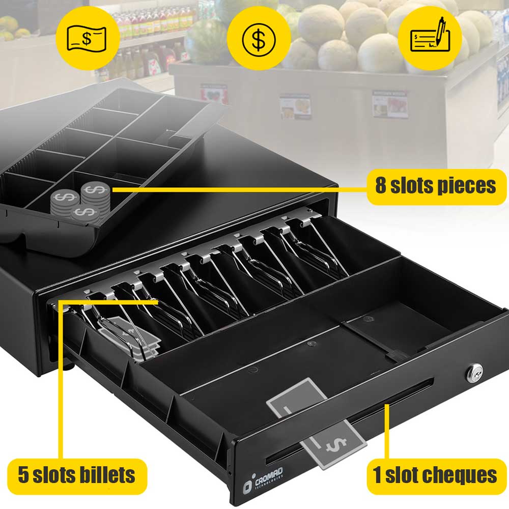 Tiroir caisse enregistreuse automatique et manuelle RJ11 Compatible POS 8 compartiments monnaie 5 billets - 5
