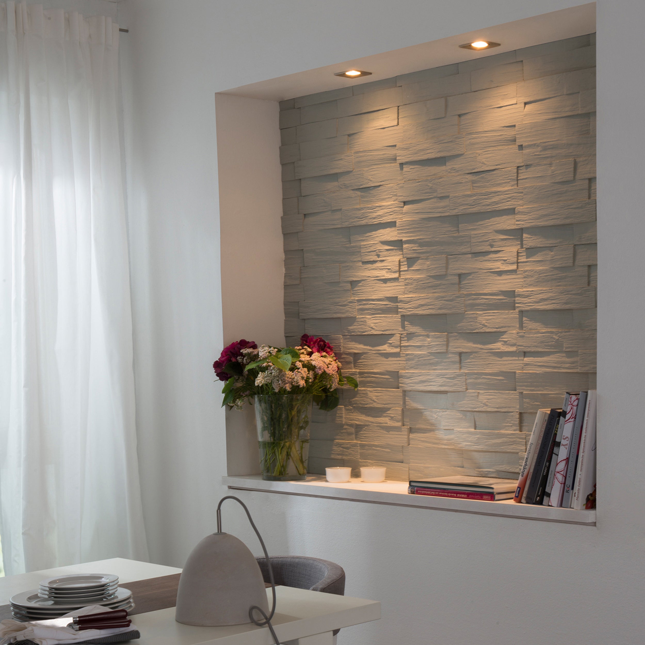 DECOSA Parement mural Wood 3D-relief - aspect lambris - polystyrène de qualité - blanc - 23,50 x 50 cm - 1 sachet de 5 pièces (=0,5 m2) - 5