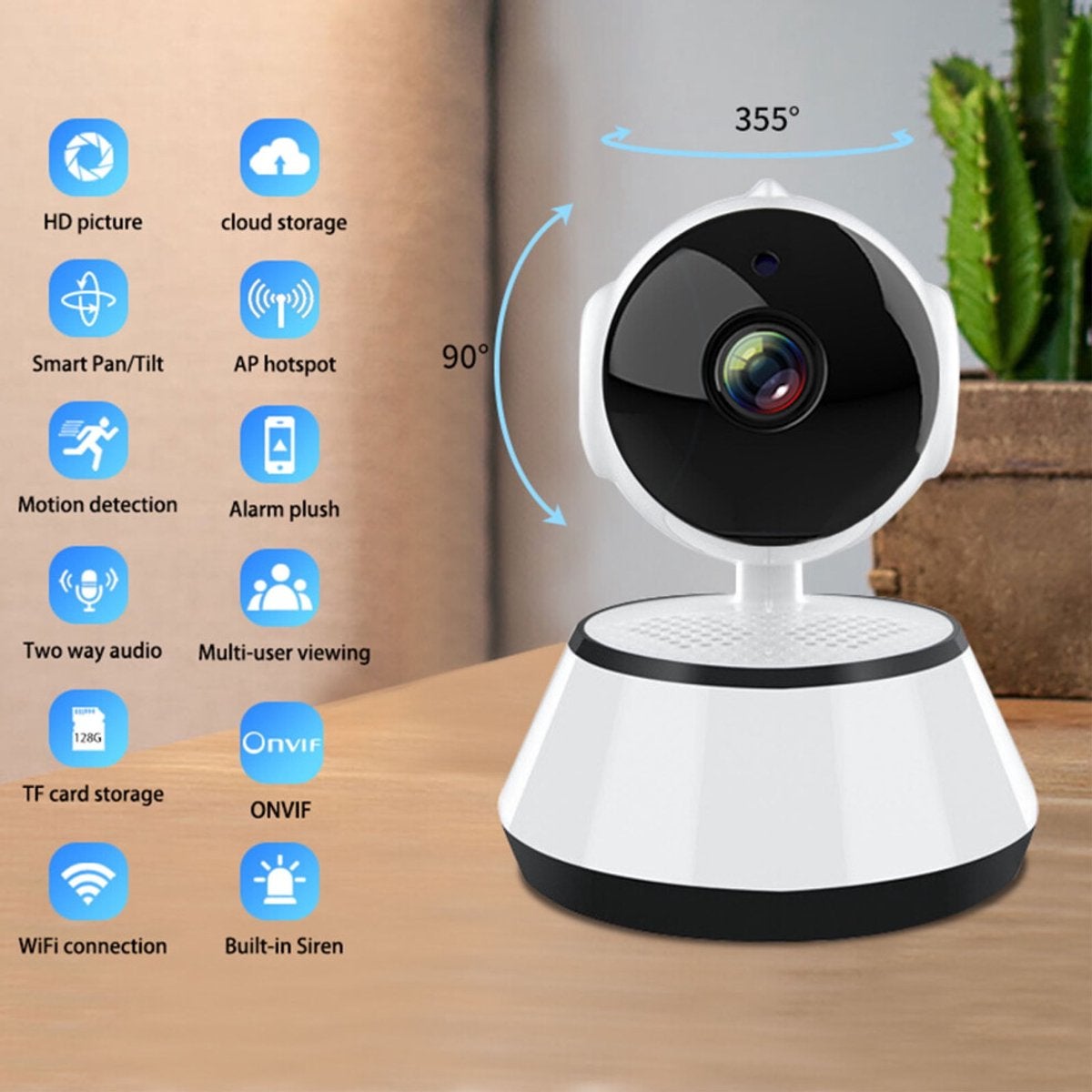 Cameră de securitate wifi 1080p, potrivită pentru utilizare în interior și exterior.