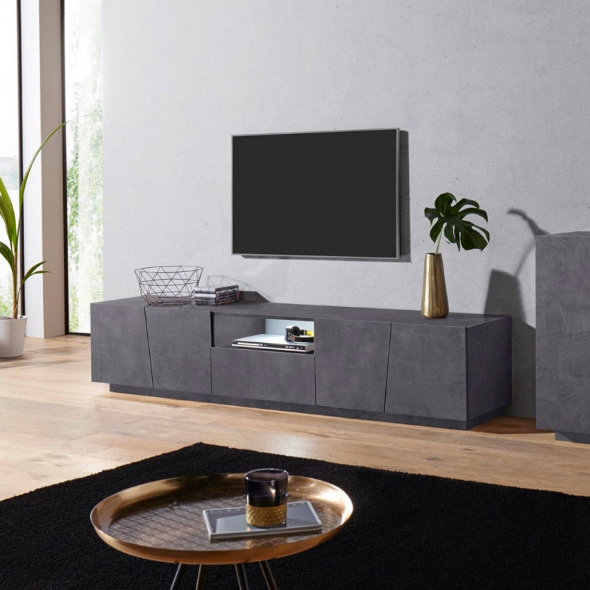 Web Furniture  Mueble Tv Moderno Con 4 Puertas Correderas Cajón 220Cm Vega Low Ardesia Xl , Leroy Merlin