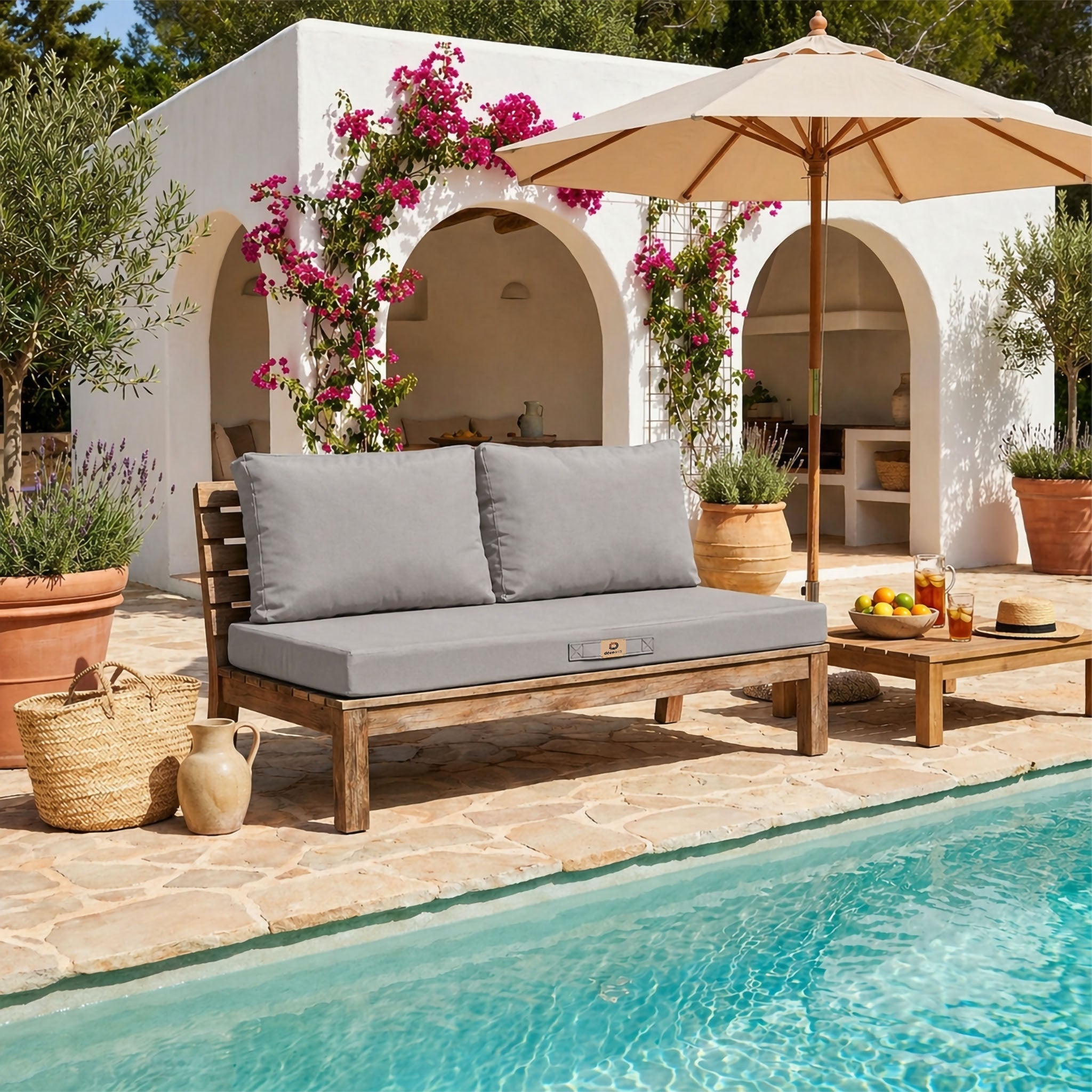 Coussins pour salon de jardin déhoussable 120x60cm Gris galet - 2