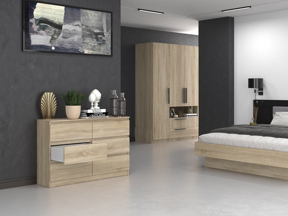 MILAN - Commode contemporaine chambre/salon/bureau 30x120x77 cm - 6 tiroirs - Meuble de rangementent - Chiffonier - Sonoma - 9