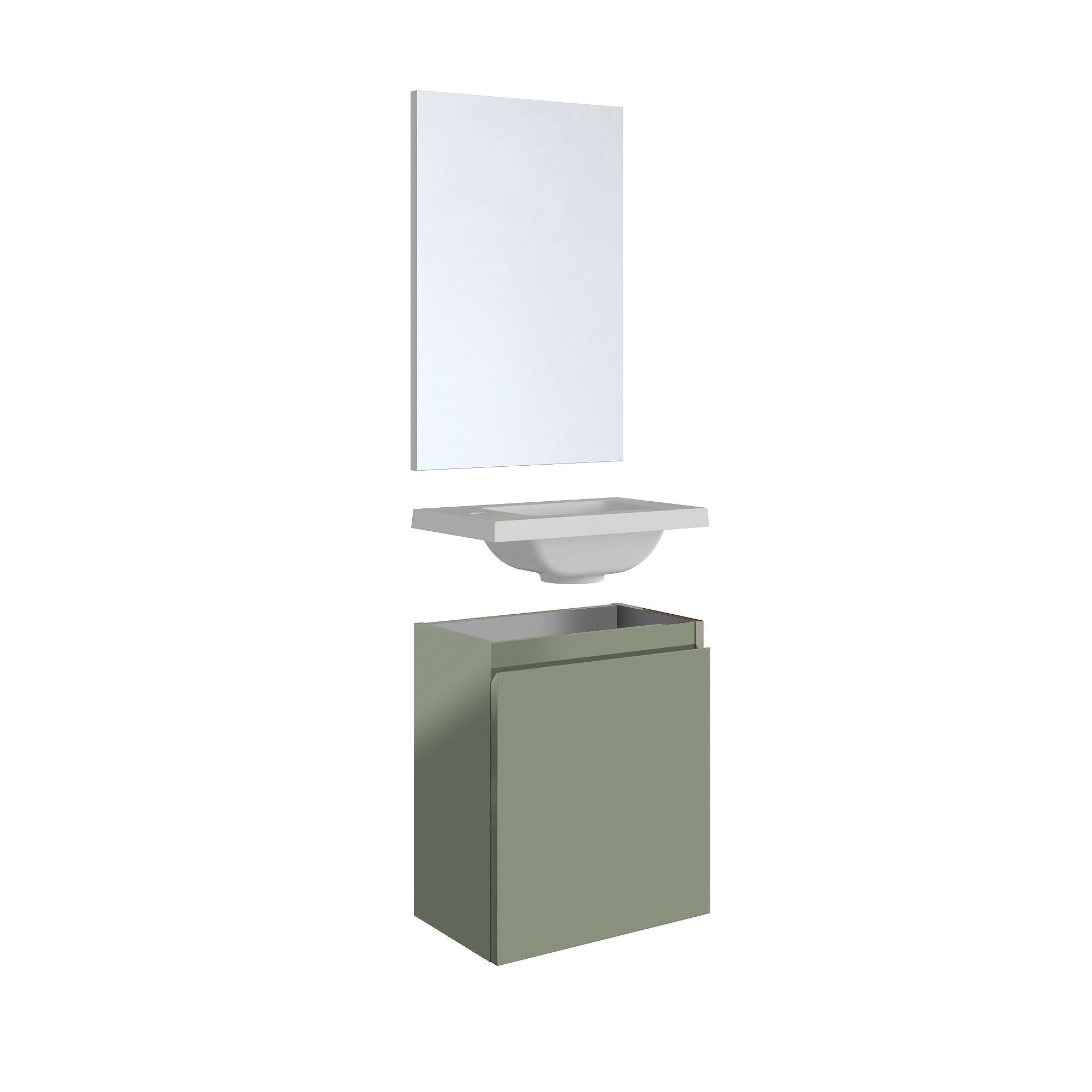 Ensemble meuble lave-mains avec miroir PORTO PACK - vert de gris - L40 x H51 x P25 cm - 5
