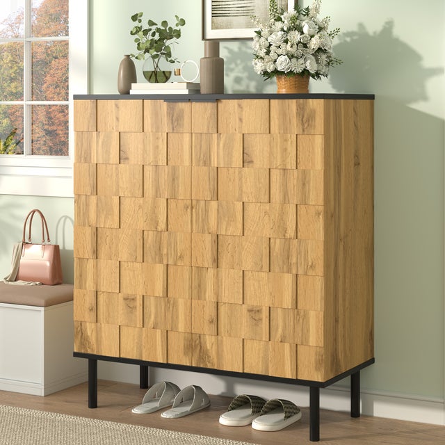 Sapateira com 2 portas em mosaico e 4 prateleiras - 80 x 35 x 91,5 cm - Aglomerado - Cor Natural