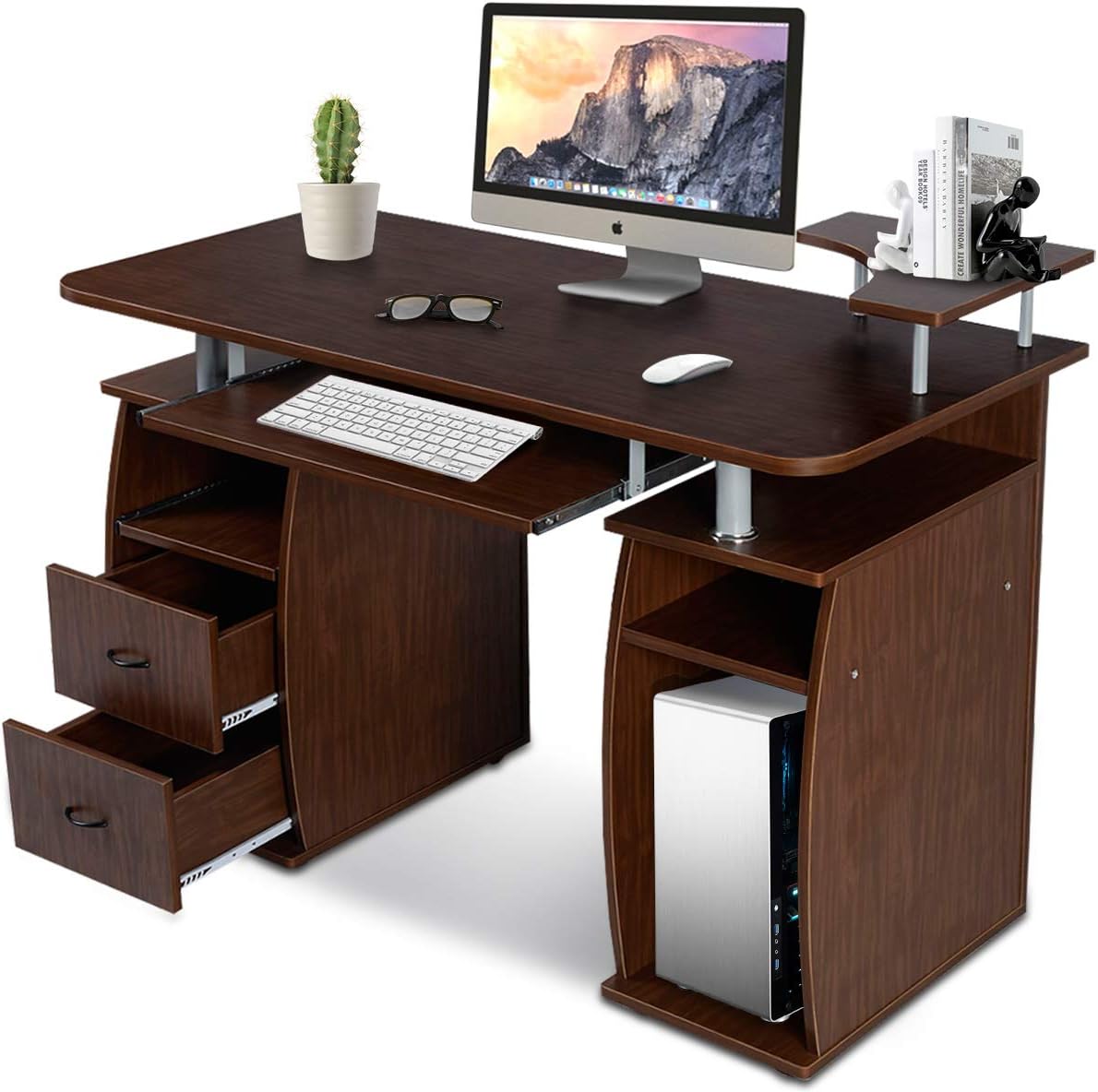 Giantex  Mesa Informática Para Ordenador Con Tableta Impresora, Mesa De Ordenador Con Muchos Compartimentos Y Bandeja Con Teclado Deslizante 120 X 55 X 85 Cm , Leroy Merlin