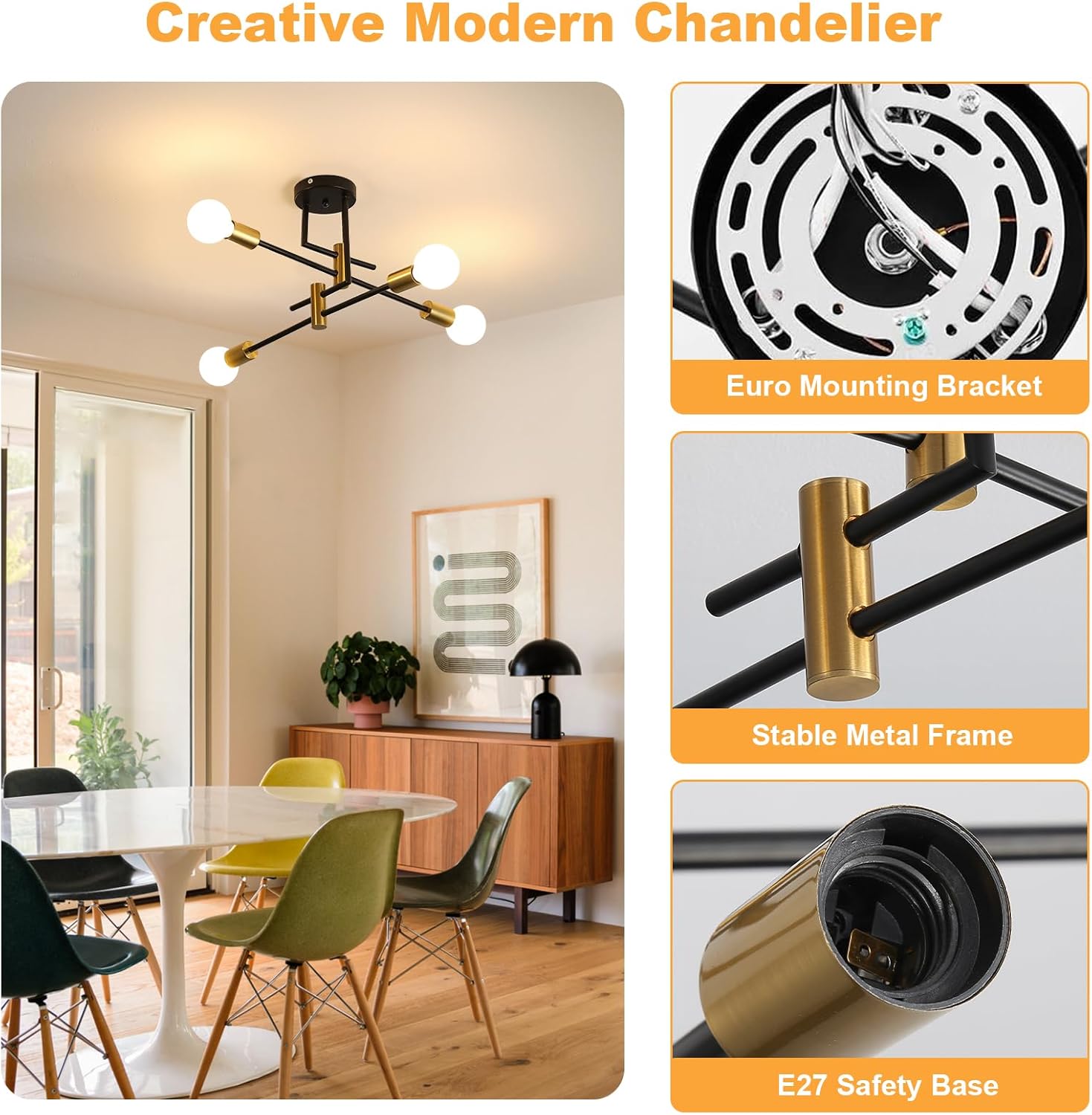 COMELY Lustre Industriel Vintage, Lustre Plafonnier à 4 lumières, E27 Rétro Lampe Suspension Vintage, Plafonnier Noir Intérieur, Lustres pour Chambre - 2