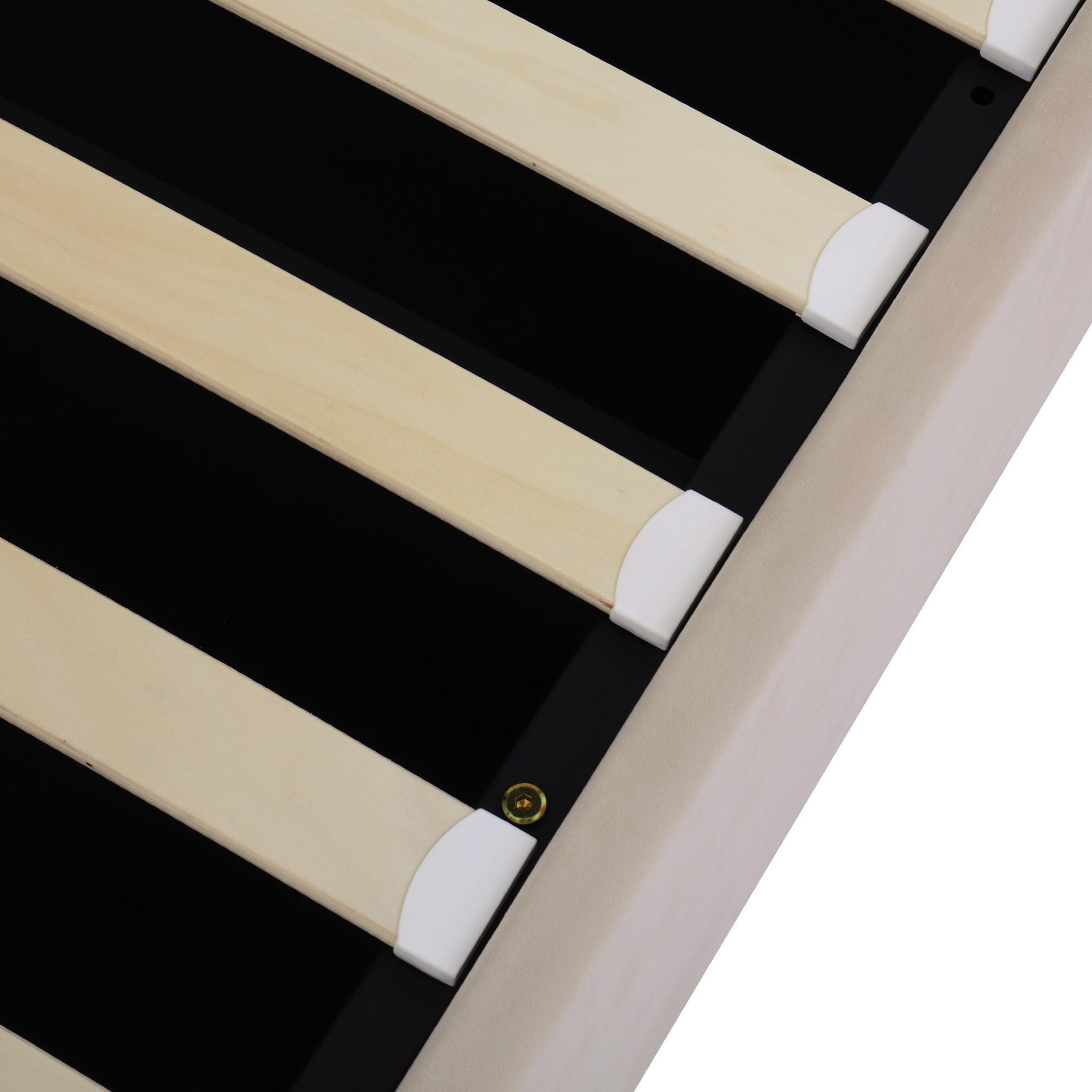 Cama de arrumação 160 x 200 cm, cama de casal estofada em veludo, decoração com rebites e botões, base de ripas, estilo Chesterfield, bege - 7