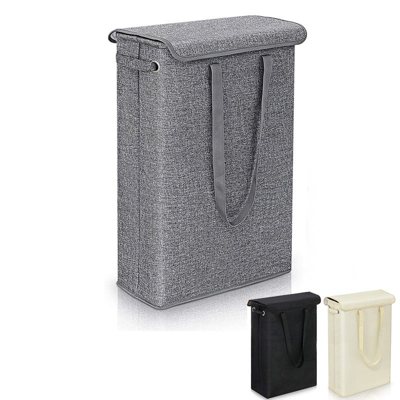 (Szary) 45-litrowy składany kosz na pranie Slimline z pokrywką - Kosz na pranie o bardzo dużej pojemności - 39x19x60 cm - Wąski kosz na pranie